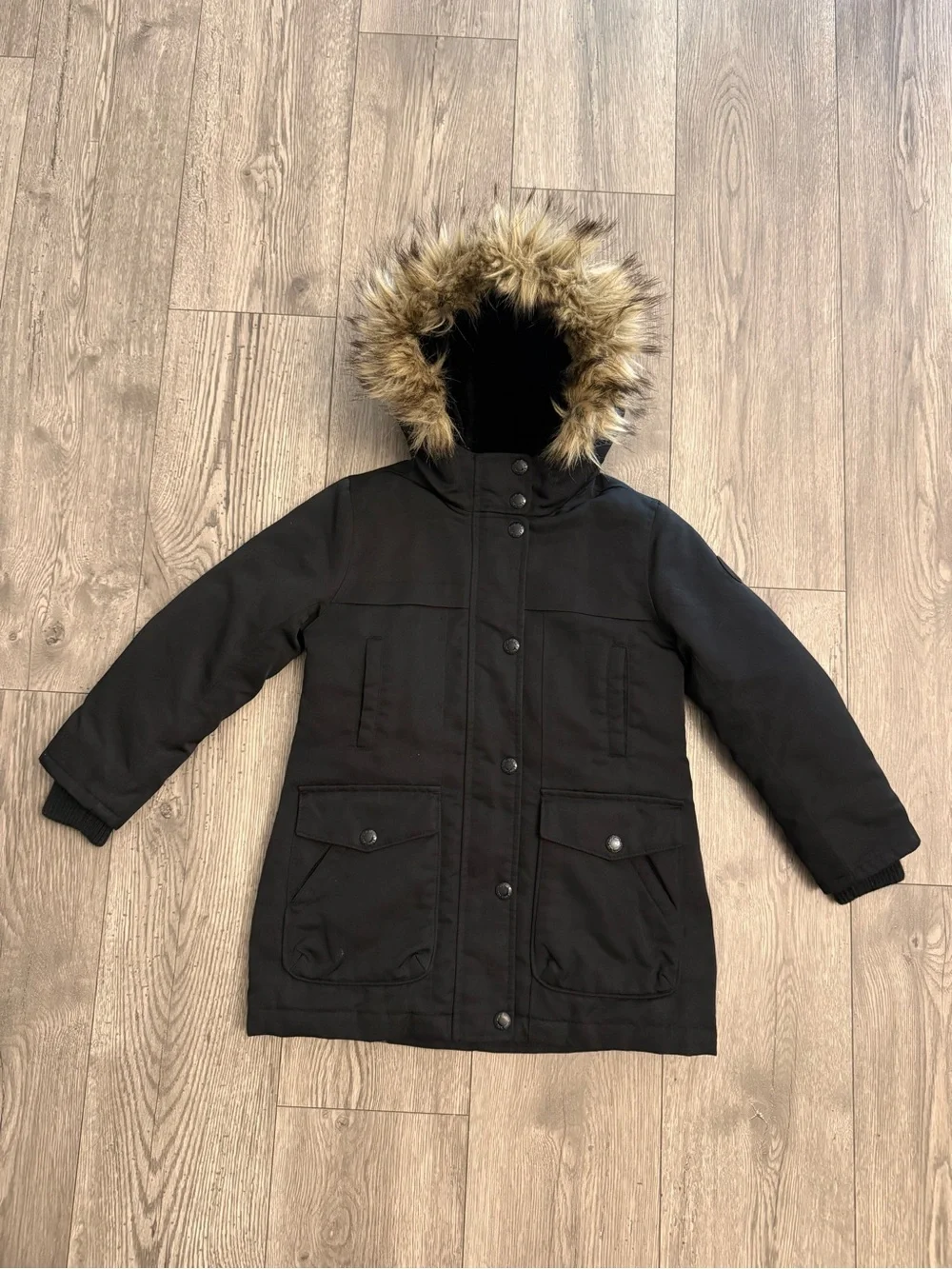 Gap Kids Black Cold Control Ultra Max Primaloft Storm Cuff Fur Hood Size Small